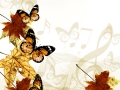 Creative art music background with autumn leafs, notes and butterflies