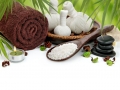 Spa massage border with towel, compress balls and bamboo